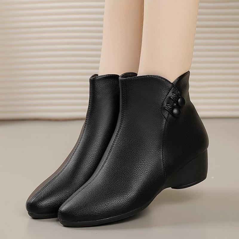 New Women'S Suede Ankle Boots - Chunky Heel Comfort Booties With Decorative Buttons & Soft Leather, Winter Fashion Boots