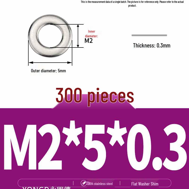 304 Stainless Steel Thickened Flat Washer / Ultra-thin Metal Gasket, Sizes M1.6-M10