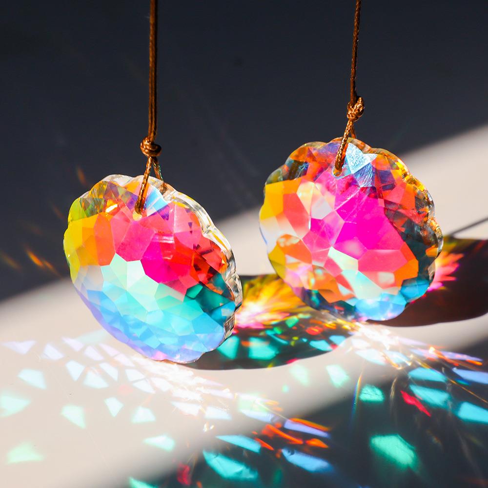 1 pièce avec corde en cristal coloré, boule prisme, pendentif attrape-soleil, décoration artisanale de jardin pour la maison, la Saint-Valentin, cadeau des mères