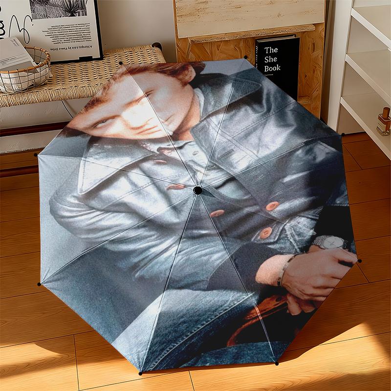 1pc Johnny Hallyday Umbrella Portable Folding Umbrella Iron Frame Hole Bone Structure Outdoor Home Umbrella