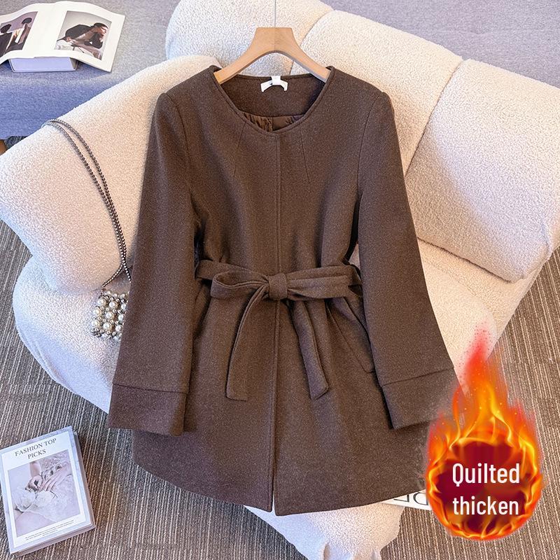 Plus Size Women s Thick Cotton Padded Winter Woolen Coat with Lace-up - 130-350 Jin 6XL Fits 245-300 Jin