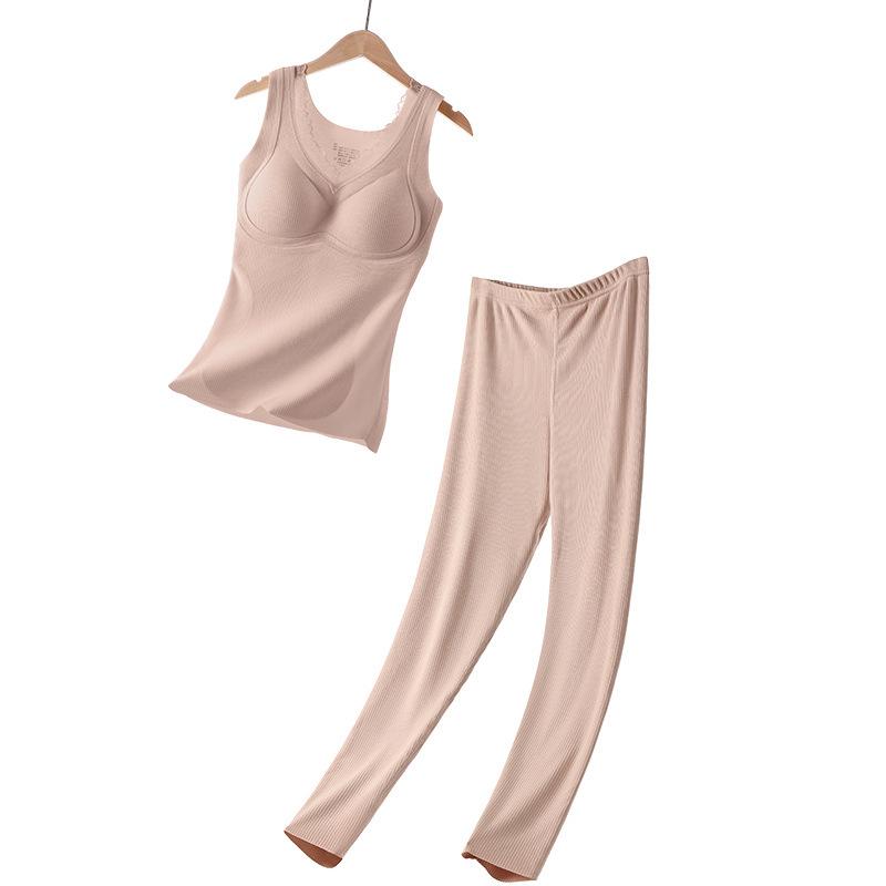 Women's Cashmere Silk Warm Vest Set with Chest Pads - Slim Fit