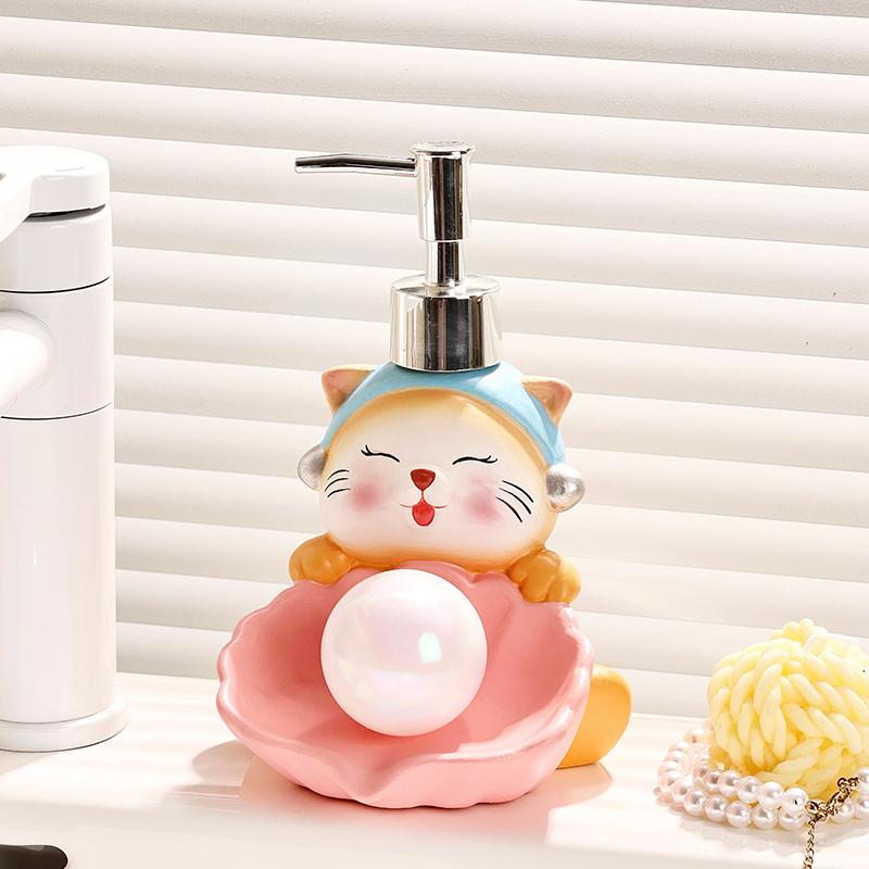 Cute Cat Soap Box lotion Bottle Two in one Two Use Drain Ceramic Soap Dish Toilet Soap Box Hand Wash Liquid Press Bottle