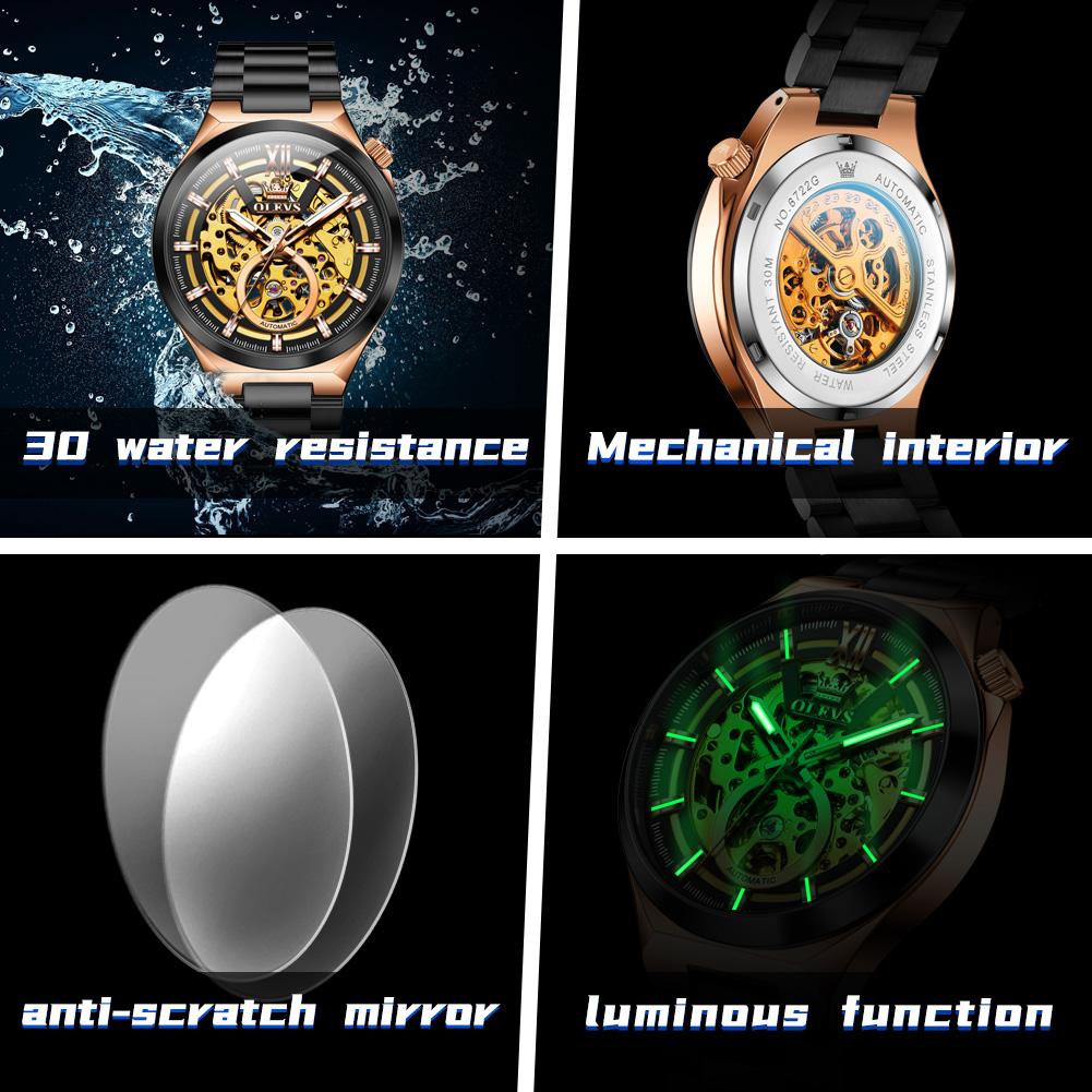 OLEVS Men's Watches Trend Fashion Top Brand Original Automatic Mechanical Wristwatch Waterproof Stainless Steel Outdoor Dress