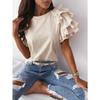 Women Casual Fashion Short Sleeve O Neck Solid Color Print Blouses Shirts for Spring Summer