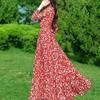 Floral Chiffon Long Sleeve Maxi Dress for Women - Spring/Autumn Slim Fit