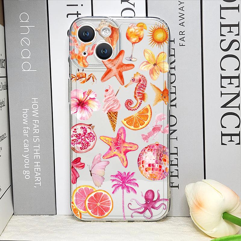 Transparent Seaside Scenery Wine Lemon Girls Phone Case for IPhone 16 11 12 13 14 15 Pro Max 7 8 14 Plus 16E X XS Art Soft Cover