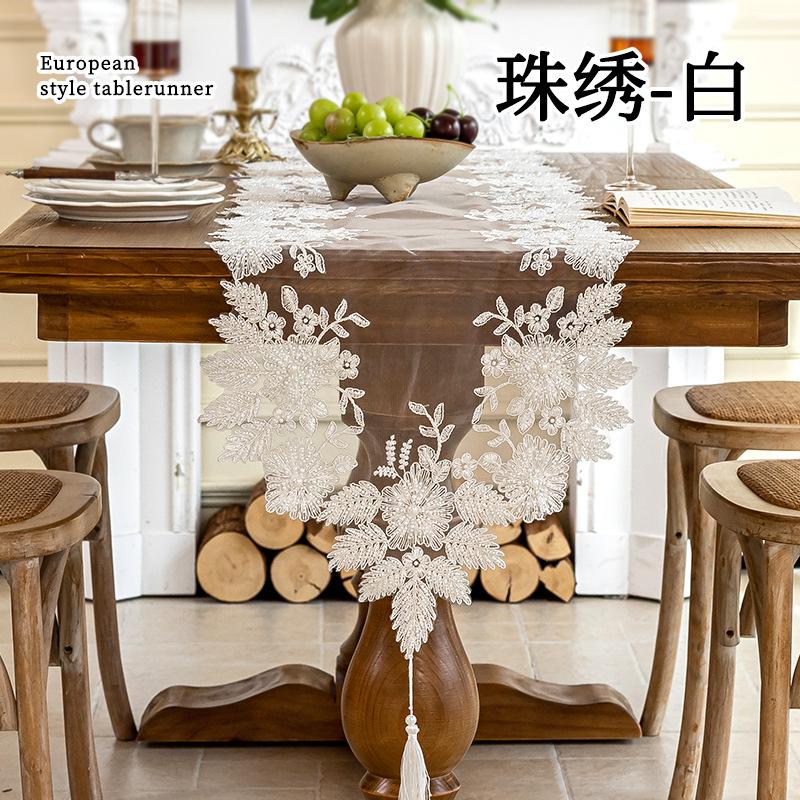 European Style Tassels Lace Table Runner With Exquisite Vintage Shabby Chic And Pearl For Holiday Wedding Long Dinner Tables