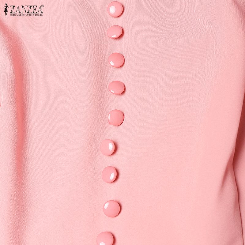 ZANZEA Women Casual Square Collar Splice Short Sleeve Elegant Dress