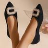Elegant Flat Bottom Commuter Women's Shoes Soft Sole Rhinestone Design Flats Women's Single Shoes Comfortable All Day Wear Flats