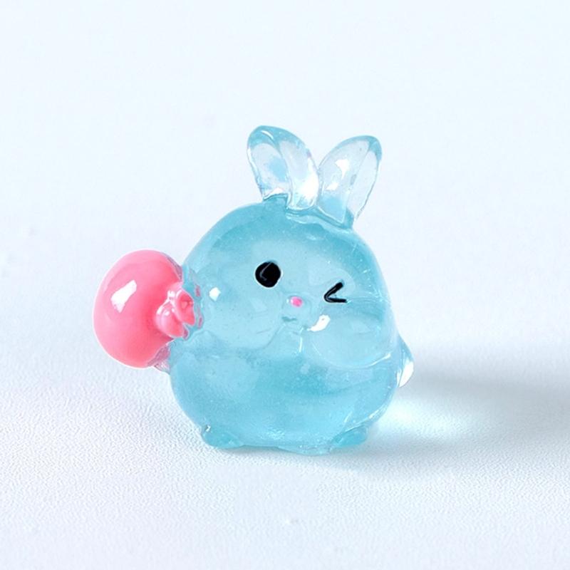 6 Piece Resin Rabbit Figurine Set with Glow Feature Miniatures Rabbit Ornament for Bedroom, Living Room, Study