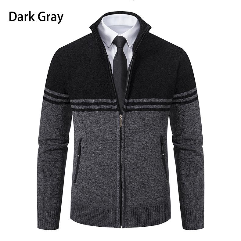 2024 Men's Fleece-Lined Color Block Cardigan Sweater for Autumn/Winter