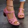 Women High Heels Sandals Light PU Leather Sandals Summer Open Toe Fish Mouth Sandal Fashion Thick Heels Women Platform Sandalias