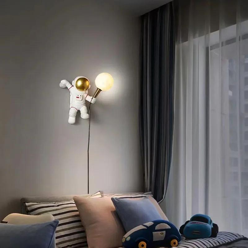 Nordic LED Personality Astronaut Moon Children's Room Wall Lamp Kitchen Dining Room Bedroom Study Balcony Aisle Lamp Decoration