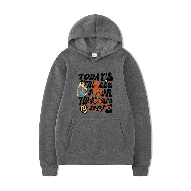 Textual Skeleton Hoodies Print Fashion Sweatshirt Hip Hop Casual Unisex Autumn Winter Fleece Streetwear Tops