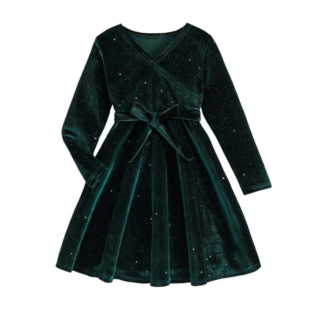 Children's Fashion Ruffled Long Sleeve Sky Mesh Dress