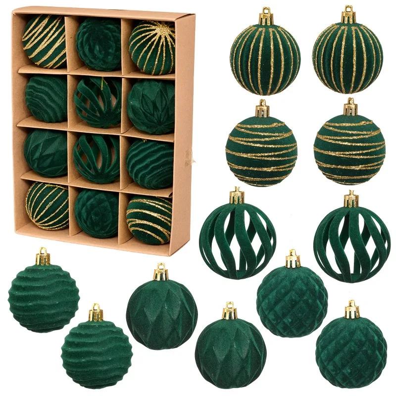 11/11/16PCS 6CM Christmas Balls Ornaments Flocking Figure Christmas Tree Party Decoration New Year Christmas Spheres Pendant