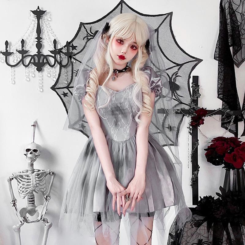Halloween Costume Gothic Ghost Bride Dress Dark Wind Witch Dress Vampire Costume Bar Costume