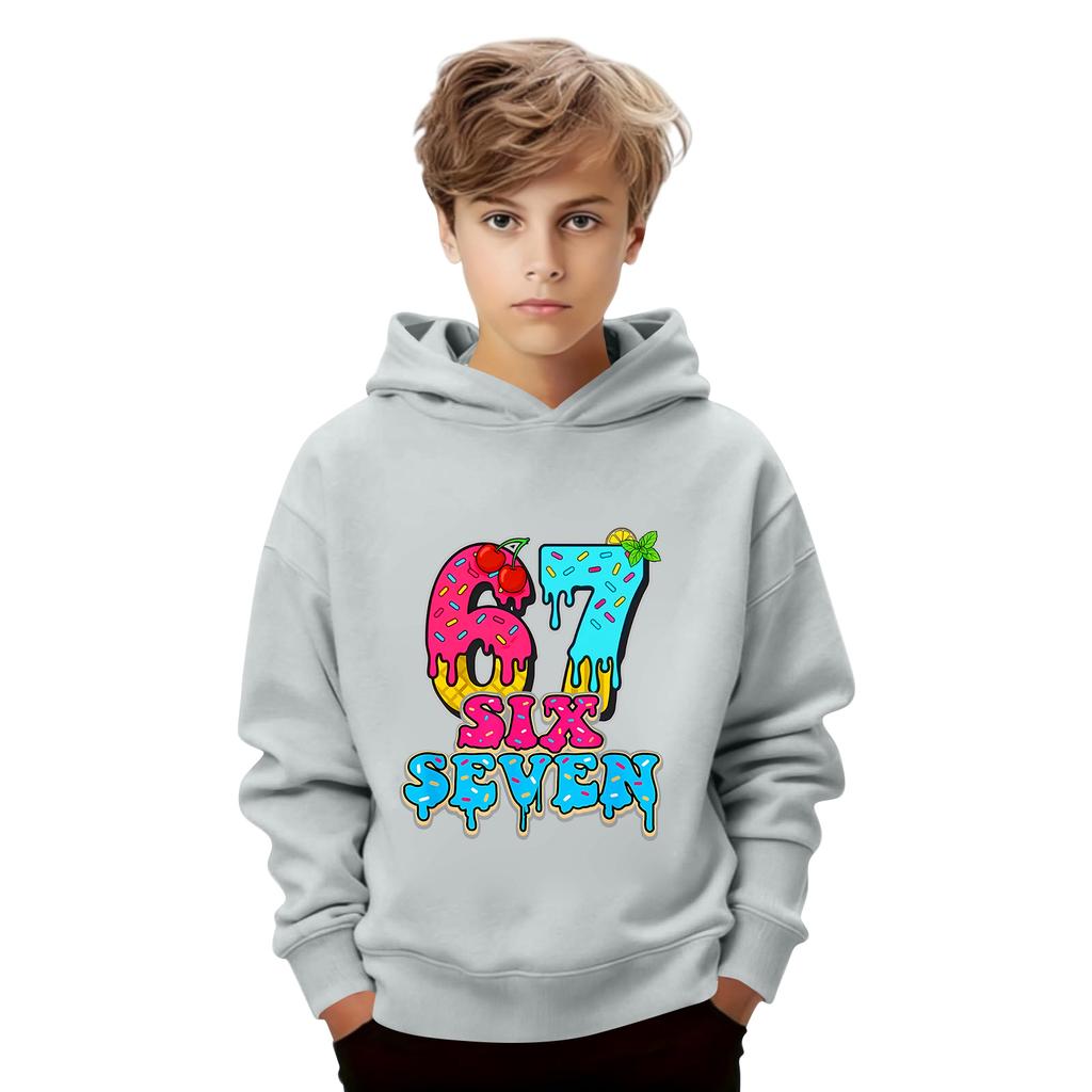 Långärmad lös tröja för barn med bokstavstryck, dragsko och huva