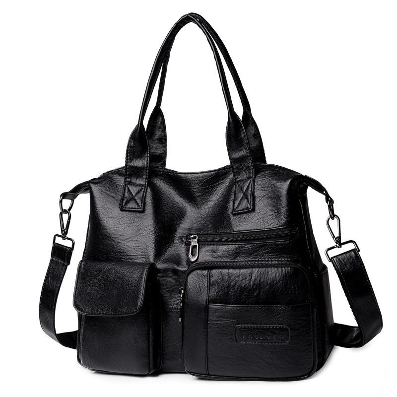 

Portable business trip bag, lychee pattern retro large capacity shoulder messenger bag, medium bag чорний