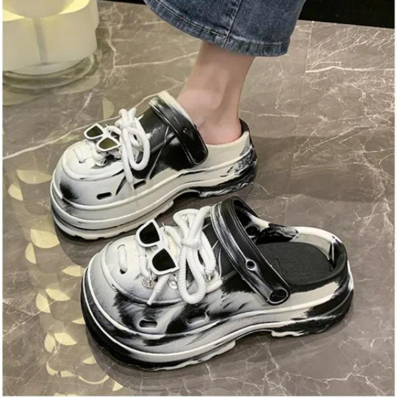 Women's Croc Shoes Thick Sole Increased Anti-Slip Two-Wear Beach Baotou Sandals Summer Baotou Slippers