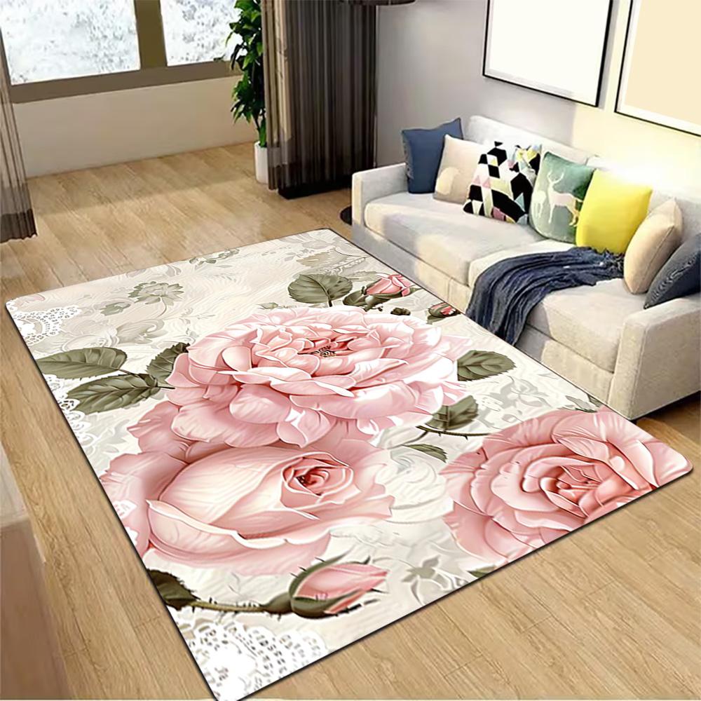 Blue Rose Floral Pattern Decoration,Carpet,Living Room,Bedroom, Non-slip,Square Rug