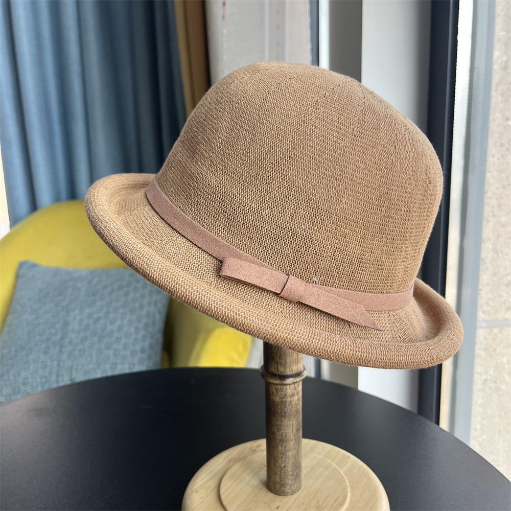 Andningsbar solhatt i bomull och linne dam retro kupolhatt mångsidig fiskarhatt basinhatt solskydd solhatt