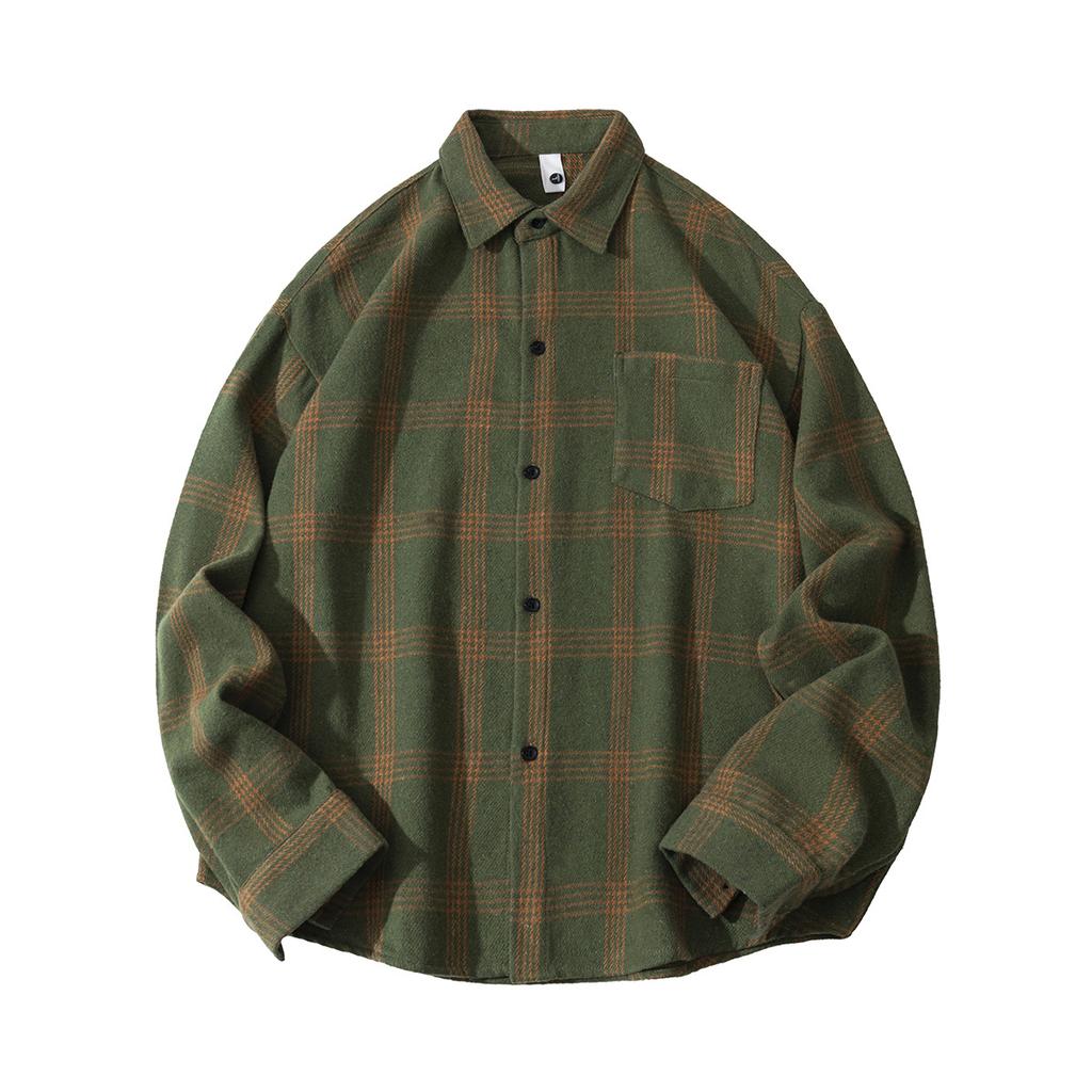 Autumn Men'S Thickened Plaid Abraded Long Sleeve Shirt Men'S Casual Lapel Shirt