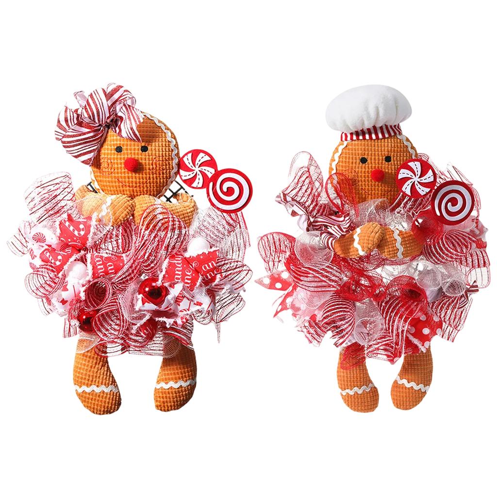 Christmas Door Wreath Gingerbread Doll with Lollipop Wreath Gingerbread Hanging Decorations Christmas Front Door Decorations