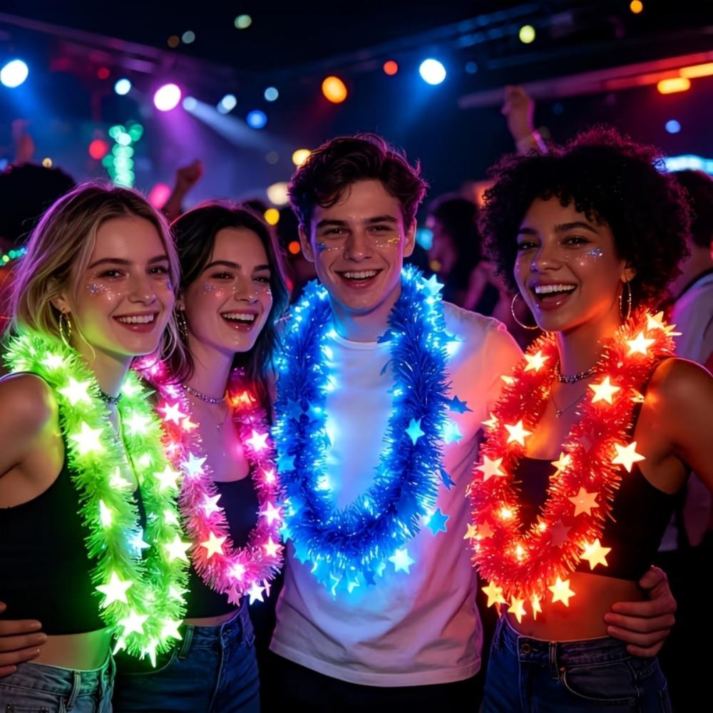 5pcs Glowing Large Fluorescent Garland Necklaces Five Star Lightweight Plastic Garland Birthdays