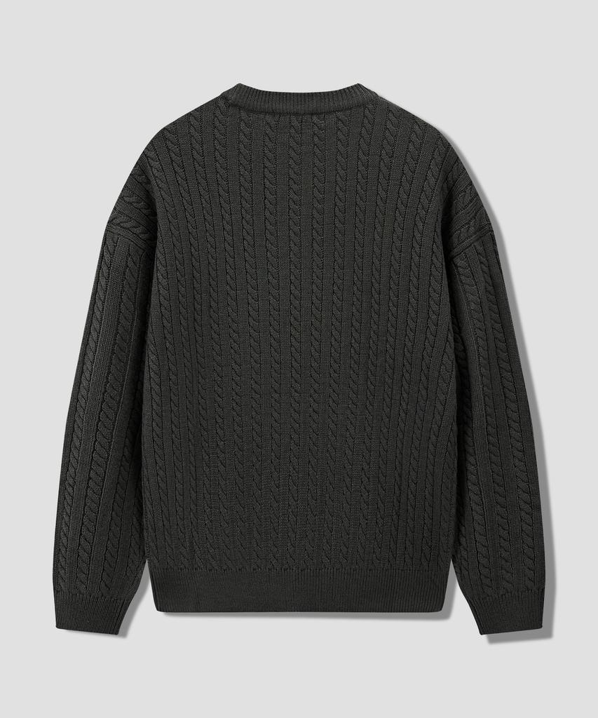AGOD Crew Neck Oversized Cable Sweater Knit [Charcoal]
