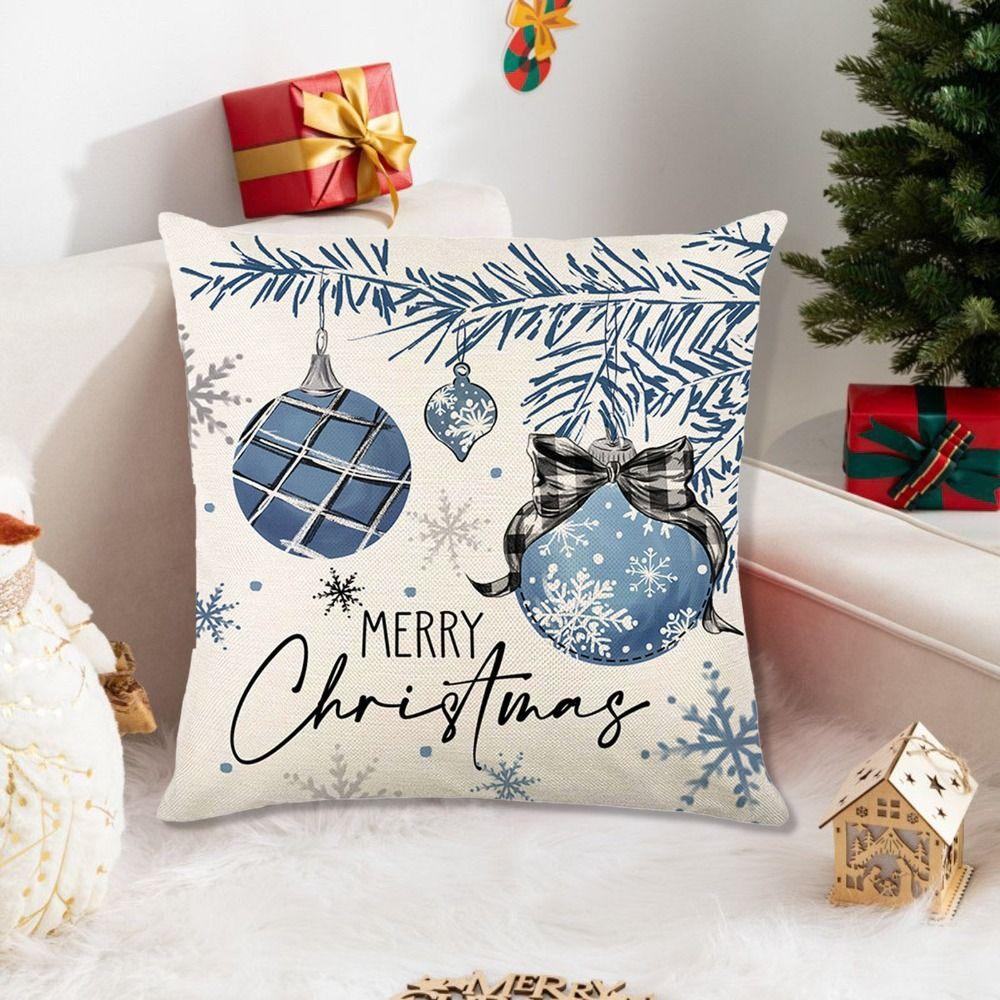 2Pcs Luxury Christmas Blue Cushion Cover Soft Snowman Pillow Shell Pillow