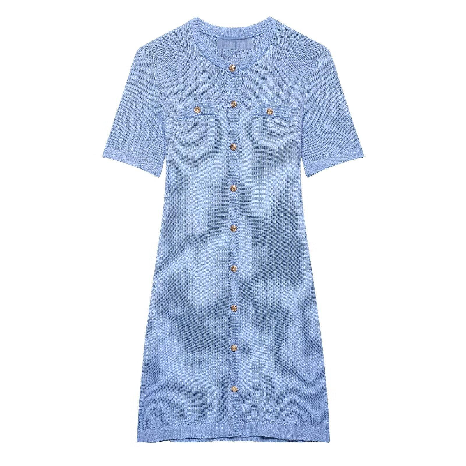 

2025 Summer Women s European & American Style Ribbed Knit Dress with Front Button Small