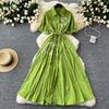 Retro Embroidery Single Breasted Loose Dress Lace-up O Neck  Beach Vacation Dress Women Korean Fashion Summer Vestidos