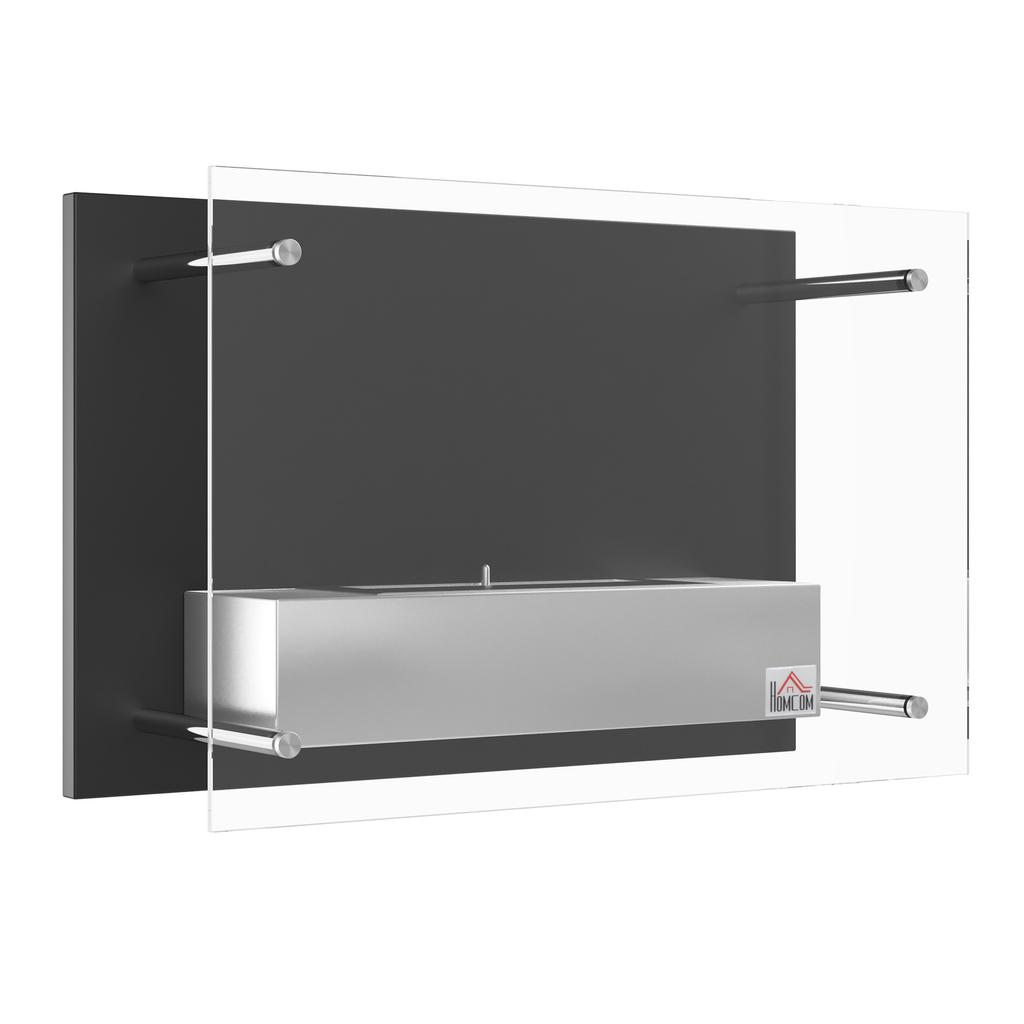Camino a bioetanolo da incasso a parete, Bruciatore da 0,9 L, Circa. 3 ore di Autonomia 60L x 22P x 40A cm Nero