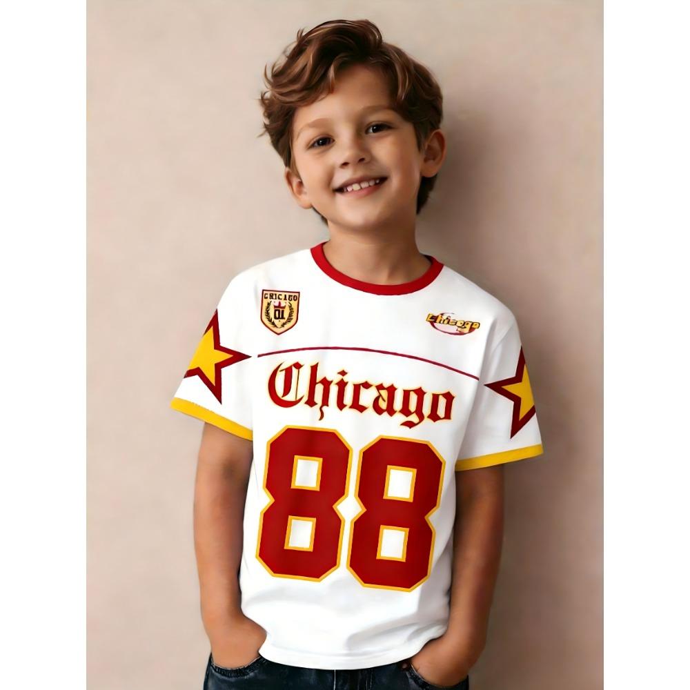 Round neck T-shirts for boys and girls, American style sports T-shirts, casual short-sleeved T-shirts for boys. 100