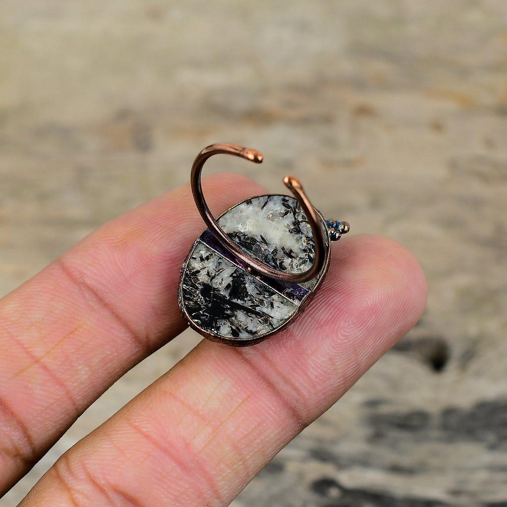Astrophyllite Ring Electroformed Copper Ring Adjustable Rings Handmade Jewelry Brand New Ring Gemstone Electroformed Jewelry Gift For Women
