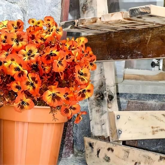 Artificial Pansy Flowers Faux Pansy Blooms with Eucalyptus Leaves UV Resistant Fake Pansy Bundle for Window Box Porch Home Autumn Harvest Decoration