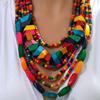 Colorful Irregular Wooden Beaded Necklace Handmade Choker Necklace Statement Necklace  for Women