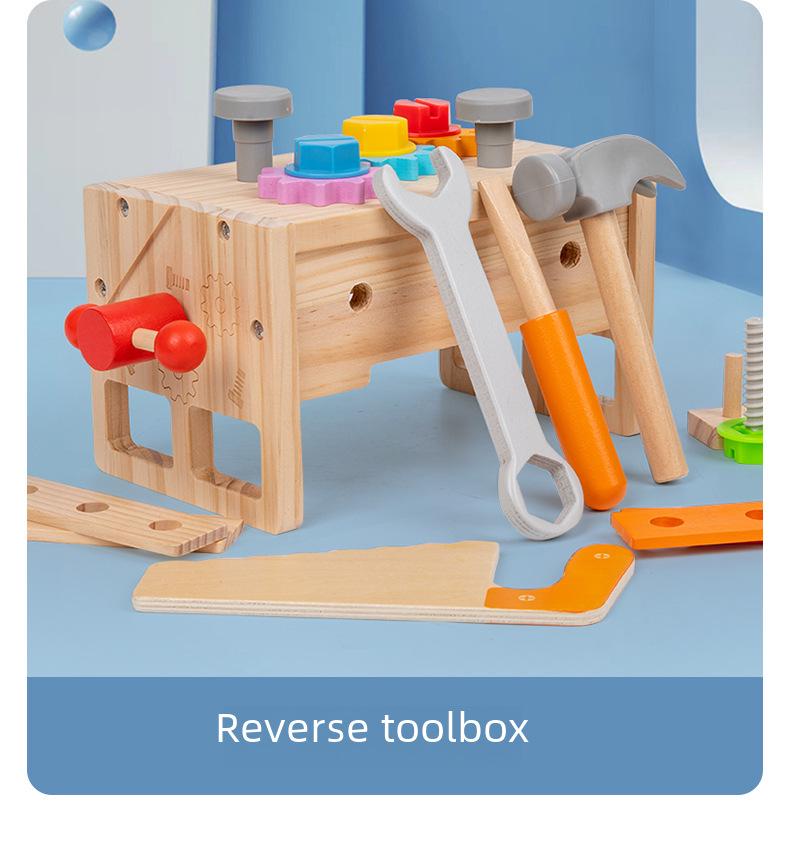 Portable Wooden Toolbox Toy for Kids - Enhances Hand-Eye Coordination with Screws, Nuts, and Disassembly Activities.