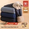 Men's Gray Thermal Camel Hair Leggings with Fleece Lining - Thick, High Elasticity, Tight-fitting, Warm Winter Cotton Pants