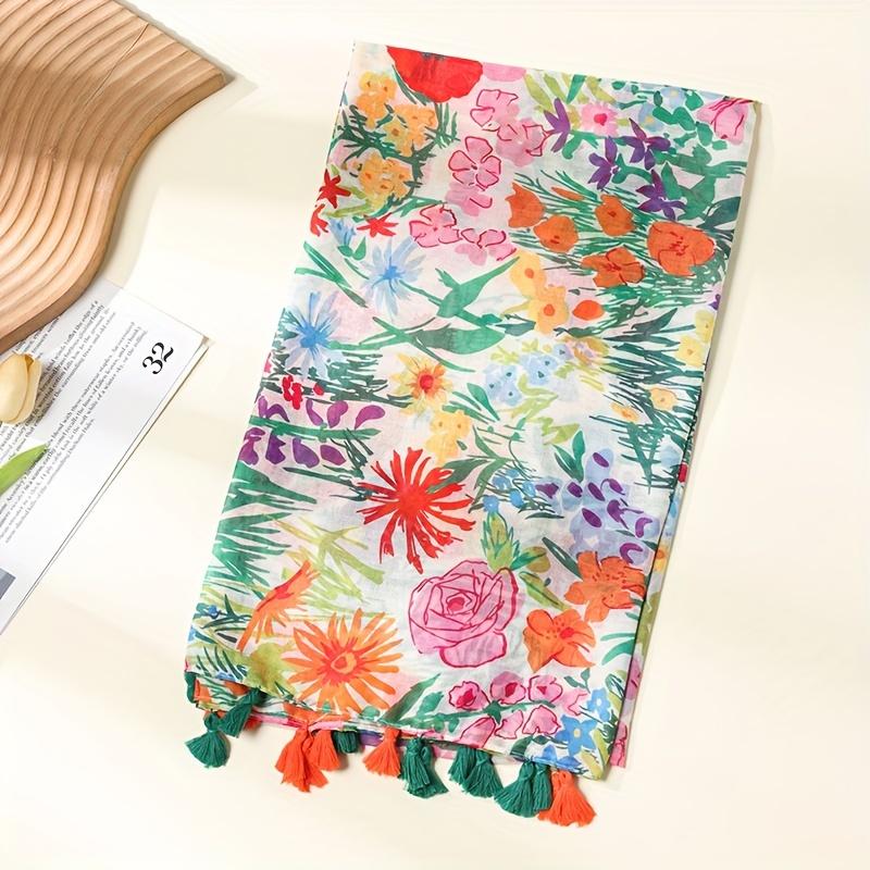 

Шарф с принтом тропических растений, элегантный стиль, тонкая дышащая шаль с кисточками, летнее солнцезащитное ветрозащитное пляжное полотенце для женщин Flowers