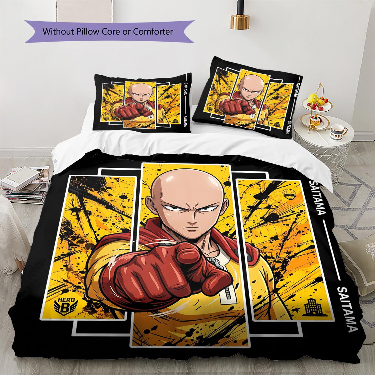 

One Punch Man Pillowcase & Duvet Cover Set for Home Decor Birthday Gift (1 * duvet cover + 2 * pillowcase, without core) 135x200cm