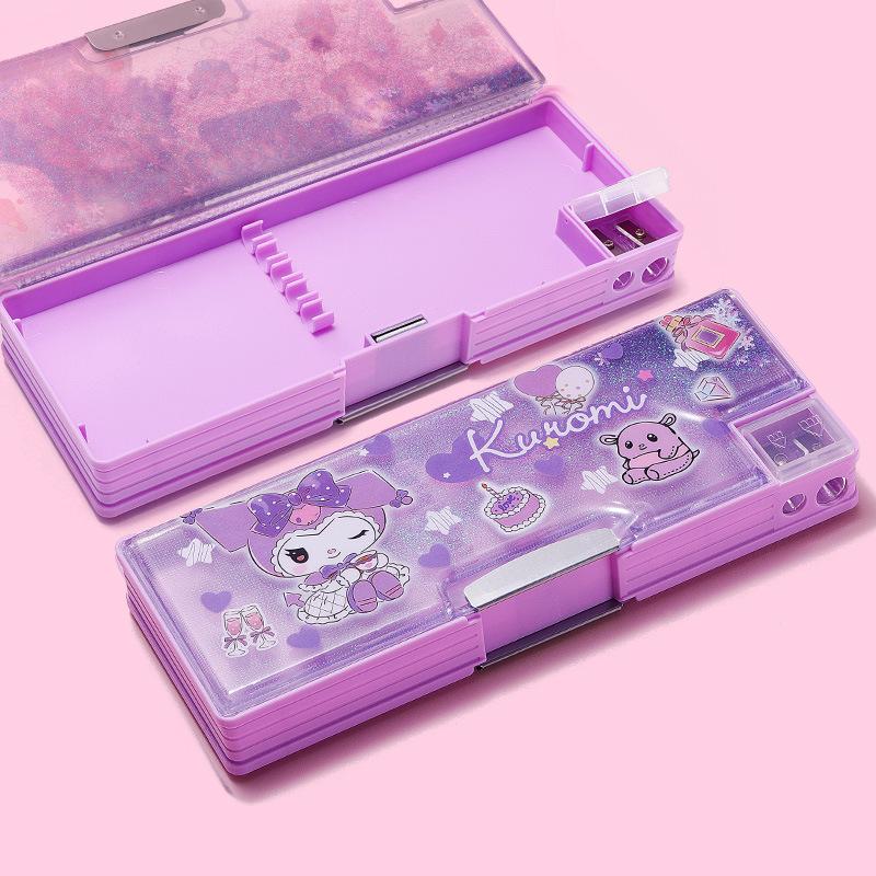 Cartoon Leather Pencil Case for Boys and Girls Double-Sided Magnetic Closure Primary School Stationery Organizer