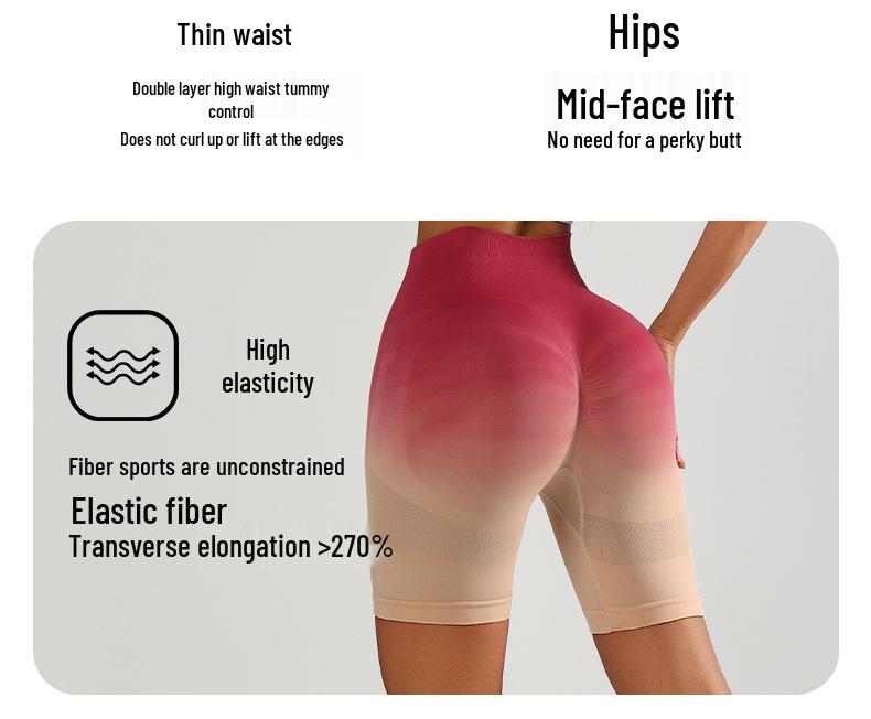 High-Waist Seamless Gradient Yoga Shorts - Women's Peach Butt Slimming Three-Quarter Length for Running & Fitness