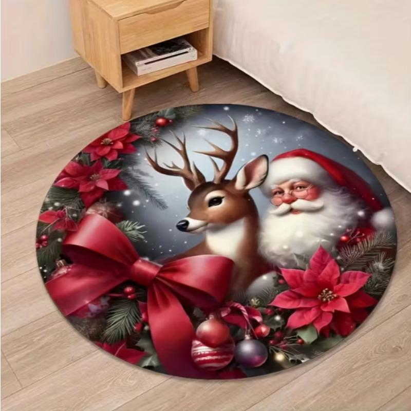 Teppich mit Weihnachtsmotiv Weihnachtsmann und Schneeflocke Rund Weich Wohnzimmerbodenmatte Gut Wohnzimmer Arbeitszimmer Spielzimmer Zimmer