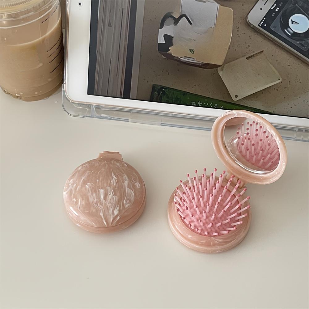 

1 Piece of Marble Patterned Air Cushion Hair Comb with Mirror - Foldable Portable Travel Comb