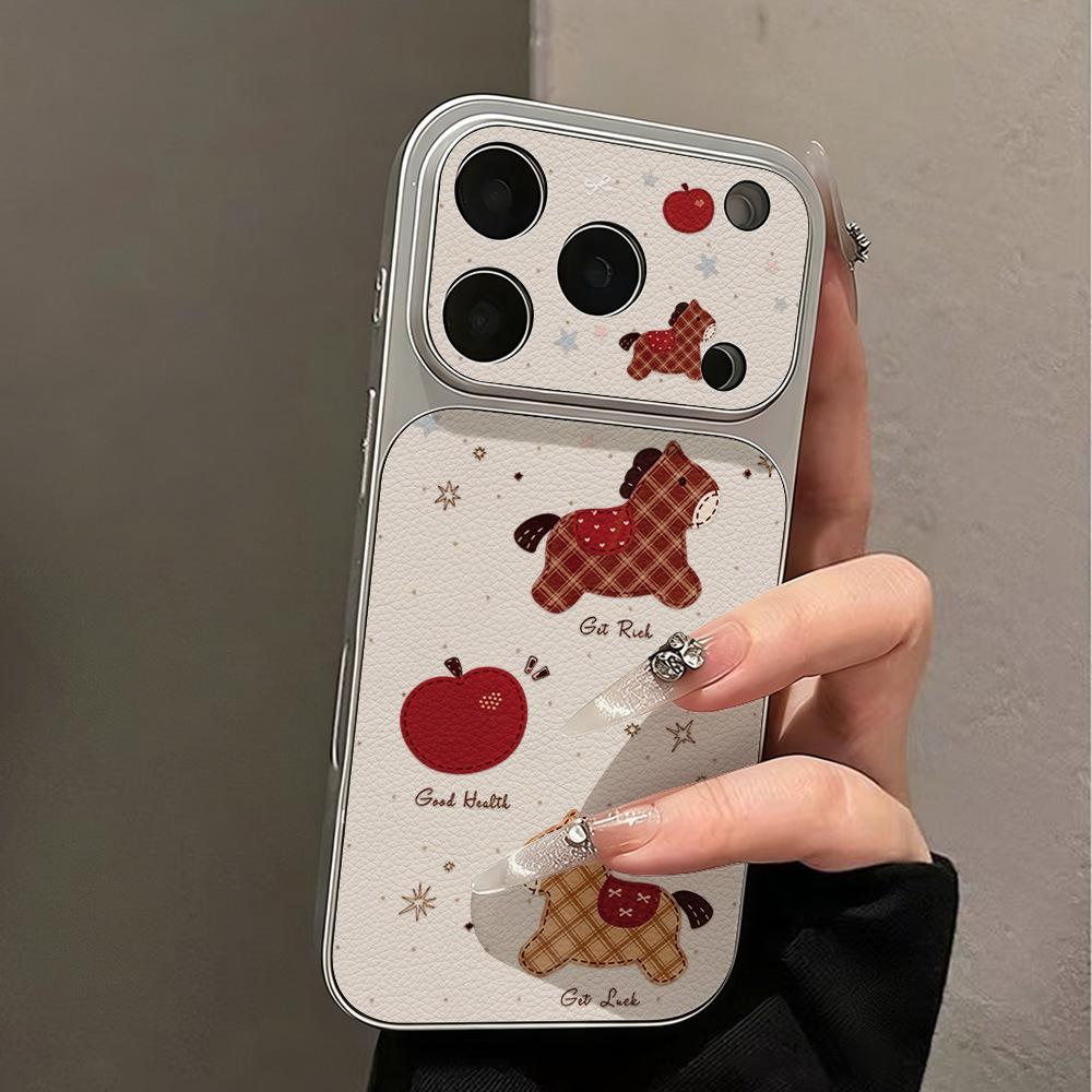 Apple Plaid Pony Is Suitable for iPhone17 Large Window 16promax Mobile Phone Case 15 Fine Holes 14 All-inclusive.