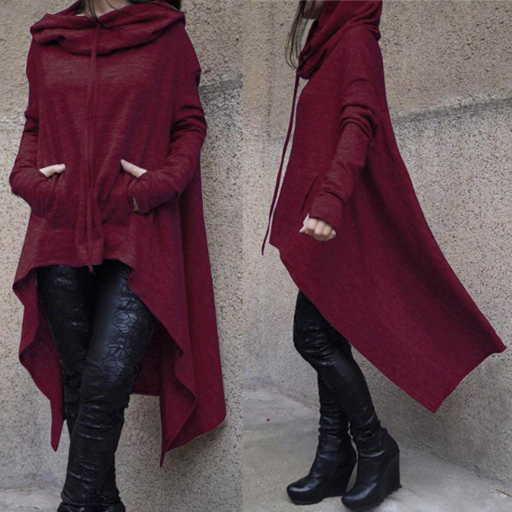 Women Plus Size Long Sleeve Hood Tops Sweatshirt Sweater Irregular Blouse