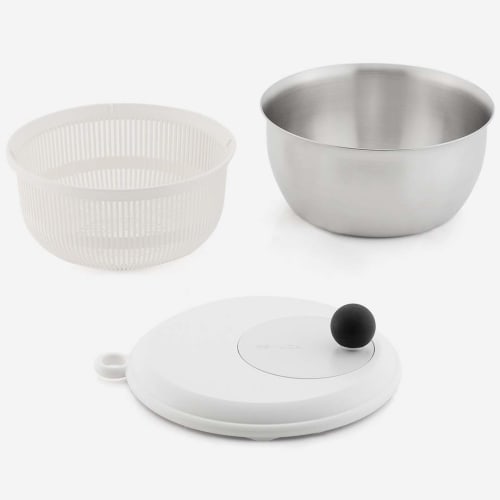 Keyuca Four-Way Salad Spinner II, Serves 3-4 People, Includes Removable Bowl and Colander, Large Vegetable Drainer, Made In Japan, Dishwasher Safe